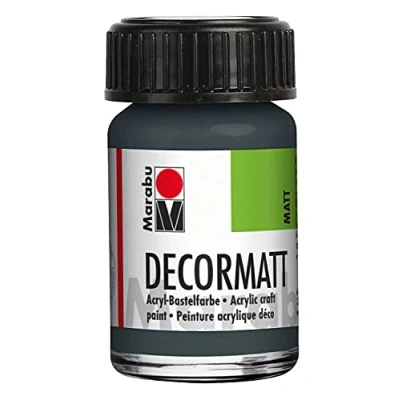 Imagen de Marabu 14010039079 Decormatt acrílico gris oscuro 079, 15 ml, pintura acrílica a base de agua, cremosa y color intenso, resistente la saliva, intemperie, para pintar estarcir