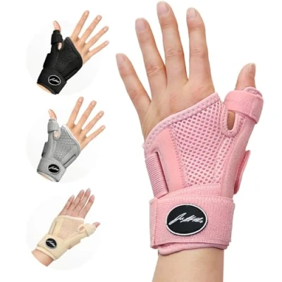 Imagen de Muñequera Pulgar con Férula Dedo Desarrollada por Médicos Tendinitis Ajustable a Cualquier Tamaño Para Hombre y Mujer Mano Derecha e Izquierda Libro Manual Incluido Rosa