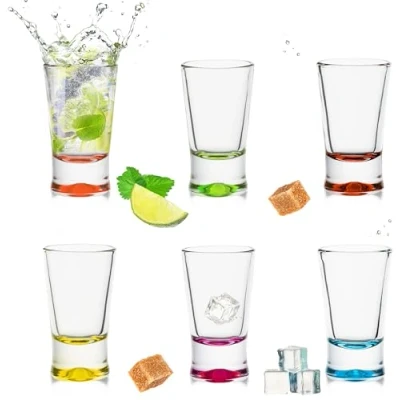 Imagen de PLATINUX Juego de 6 vasos chupito, 2,5 cl, vodka cristal, posavasos
