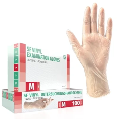 Imagen de guantes de vinilo 100 pcs caja (M, Transparente), examen desechables, libres látex y polvo, sanitarios para la limpieza cocina, no estéril