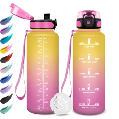 Imagen de Botella de Agua Deportiva 1.5L, con Filtro, Motivadora y Prueba Fugas, Fácil Limpiar, Marcador Tiempo, Garrafa para Escuela, Bicicleta, Gym