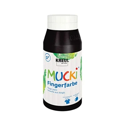 Imagen de KREUL 23212 Pintura Luminosa para Dedos Mucki, Negro, a Base de Agua, sin parabenos, Gluten, lactosa y Vegana, Lavable, Black, 750 ml (1er Pack),