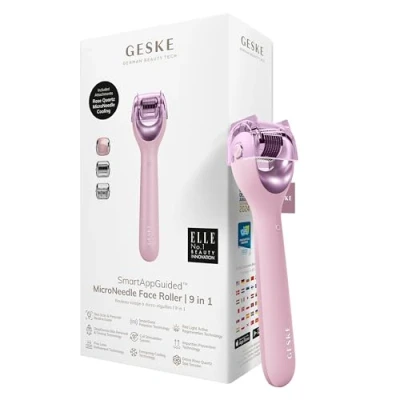 Imagen de GESKE SmartAppGuided™ MicroNeedle Face Roller 9 en 1 con cuarzo rosa microagujas Dispositivo profesional de rodillo agujas belleza cara