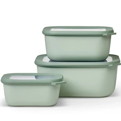 Imagen de Mepal Multi Bowl Cirqula Rectengular 3 Partes Caja de Almacenamiento Alimentos con Tapa Hermética para Nevera y Microondas 500 ml, 1000 ml &amp; 3000 Nordic Sage