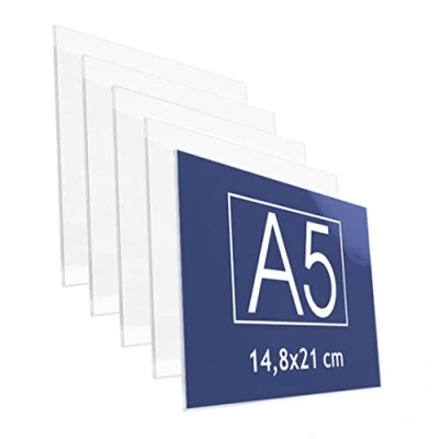 Imagen de Danieli Store Soporte de Pared Metacrilato A5 Horizontal para Carteles. Expositor con Adhesivo Doble Cara y Cristal. Acrílico Transparente Avisos (5 unidades)