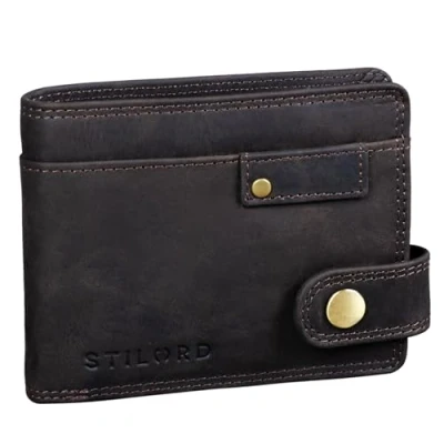 Imagen de STILORD &#039;Finley&#039; Cartera de Cuero para Hombres Protección RFID y NFC con Botón Pulsador Billetera protección, Color:marrón Oscuro