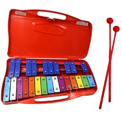 Imagen de Xilófono Glockenspiel Cromático Soprano de 25 notas en Estuche Rojo con Teclas Vistoso dos Batidores Plástico 2 Octavas G5 a G7