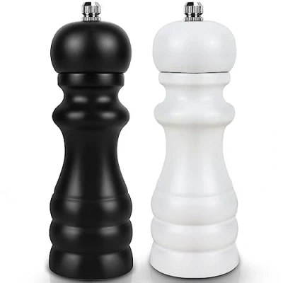 Imagen de Molinillo Pimienta, Especias Manual de Madera, Salero y Pimentero con Cerámica Ajustable, 2 Piezas Sal Pimienta Blanco/Negro, para Sal, Comino (6.5 Pulgadas)