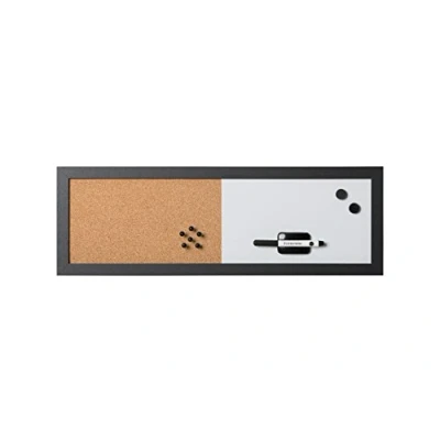 Imagen de Bi Office Combo Pizarra Blanca y Tablón de Anuncios Elements, Magnético, Borrado en Seco/ Corcho, Marco MDF Negro, 60x20cm