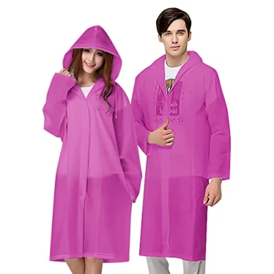Imagen de Vicloon Chubasqueros Impermeable, 2 de Paquete Poncho Lluvia Impermeable Reutilizable con Capucha y Mangas, Unisex EVA para Viajes, Excursionismo Exteriores (C rosa 2pcs)