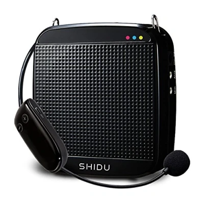 Imagen de Amplificador de voz inalámbrico, SHIDU UHF 18W Sistema PA portátil recargable Altavoz con micrófono inalámbrico Auriculares para maestros, Canto, Instructores fitness, Yoga, Guías viaje