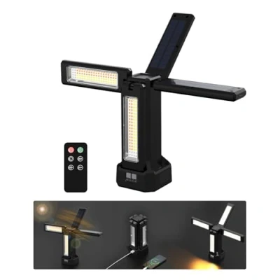 Imagen de Luz solar recargable de trabajo 13200 mAh con soporte plegable y bolsa transporte, AODOO 8000 lúmenes regulable continuo, blanco/cálido/blanco natural/rojo (SOS) trípode desmontable (negro)