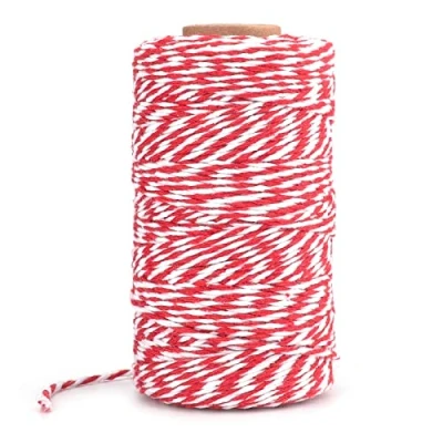 Imagen de Hilo Rojo y Blanco Navidad Cuerda Roja Blanca de Algodón para Envolver Regalos, Manualidades, Decoración, Cocina 2mm x 100M