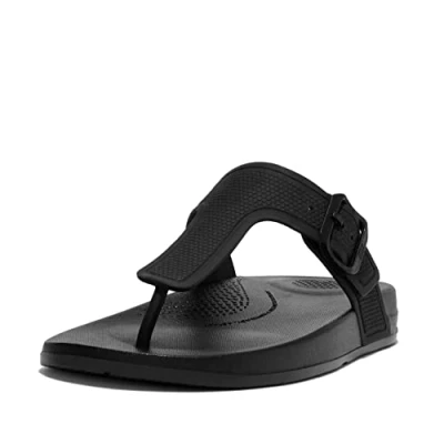 Imagen de Fitflop Iqushion Adjustable Buckle Flip Flops, Sandalias Planas Mujer, Todo Negro, 36 EU
