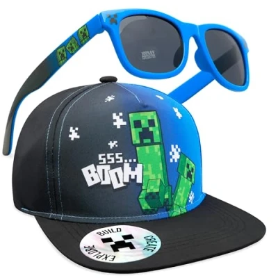 Imagen de Minecraft Set de Gorra Béisbol y Gafas Sol para Niños Regalo Gamers (Negro/Azul)