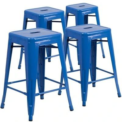 Imagen de Flash Furniture Muebles Taburete de Metal Colorido para Restaurante, Acero galvanizado, plástico, Blue, 4 Unidades