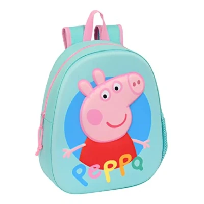 Imagen de Safta M890, Peppa Pig Mochila Escolar, con Diseño 3D, Adaptable a Carro, Ideal Diferentes Edades, Cómoda y Versátil, Calidad Resistencia, 27x10x32 cm, Color Turquesa Unisex niños, Estándar