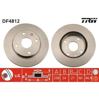 Imagen de TRW DF4812 Disco de freno 256 24 4 114,3 ventilado barnizado
