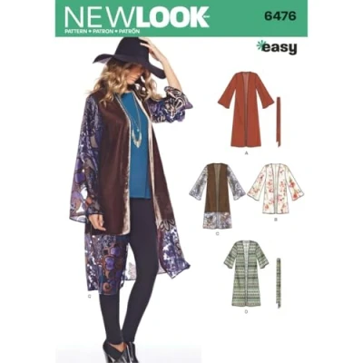 Imagen de New Look 6476 Kimono para Mujer (Tallas largas), Papel, Blanco, 22.00 x 15.00 1.00 cm