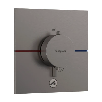 Imagen de hansgrohe ShowerSelect Comfort E, termostato empotrado con una salida adicional, botón de seguridad (SafetyStop) a 40C, rectangular para ducha/bañera, 1 función, cromo negro cepillado