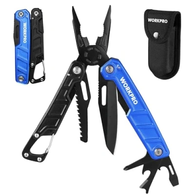 Imagen de WORKPRO Alicates Multiusos, Alicate Multifunción 11 en 1, Herramienta Multifuncional Plegable de Acero Inoxidable con Sierras Destornillador para Camping Senderismo (Azul)