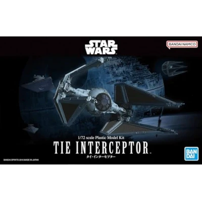 Imagen de Revell Bandai Original 01212 Star Wars TIE Interceptor escala 1:72 sin construir/precolor/clip (sin pegamento) kit de modelo plástico con base exhibición, gris