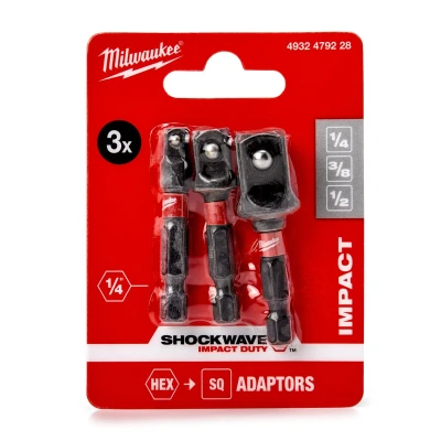 Imagen de MILWAUKEE 4932479228 Juego de portapuntas adaptador cuadrado 3 1/2, 1/4, 3/8 Acero para herramientas