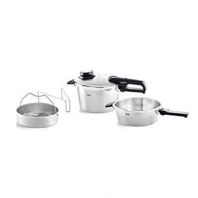 Imagen de Fissler Vitavit Premium, Juego de ollas a presión, 4 piezas, olla presión 6 L y 2,5 L, ambas con un diámetro 22 cm, incluye tapa metal, accesorio cocción al vapor, inducción