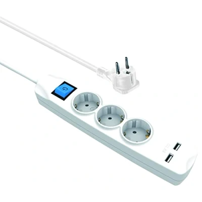 Imagen de maxtrack Enchufe de Mesa NV70 3WL con 3 enchufes angulares, 2 Puertos Carga USB e iluminación LED, múltiple para casa botón encender y Apagar la Cable m
