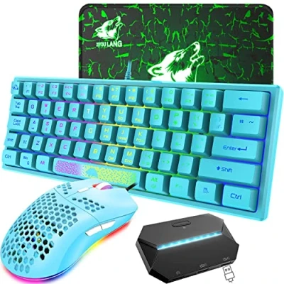 Imagen de Diseño del Reino Unido RGB 60% Gaming Keyboard Mouse Set con Cable 62 Teclas 7 LED Retroiluminado + 6400 dpi Ultralight Pad Controller