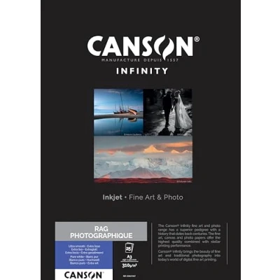 Imagen de Canson Infinity Rag Photographique, Digital Art Reproduction, Ultra Suave, 310g, Hoja, A3 29,7x42cm, Blanco puro, 25 Hojas