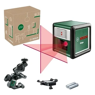 Imagen de Bosch Home and Garden láser de líneas cruzadas Quigo con abrazadera universal MM 2 (alineación fácil y precisa posicionamiento flexible gracias a la universal, en caja para e commerce)