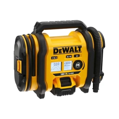 Imagen de DEWALT DCC018N XJ, Inflador XR 18V, con LED, 3 fuentes de alimentación, Cargador coche 12V o red eléctrica, Presión máxima 11 Bar, Manómetro digital, Sin cargador/batería