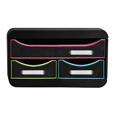 Imagen de EXACOMPTA Ref. 311914D SMALL BOX MINI 3 cajones 1 cajón para documentos A4+ 2 finos utensilios pequeños dimensiones 347 x 278 130 mm Negro/Arlequin/Negro