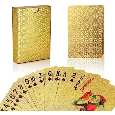 Imagen de joyoldelf Baraja Poker Plastico Resistente al Agua Cartas de Profesional, Playing Cards PVC con Caja Regalo, Juegos 54 Póquer para Fiestas y (Dorado)