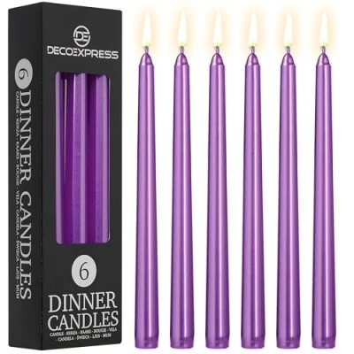 Imagen de DECO EXPRESS Velas Decorativas Set 6, 10, 15 o 50 Larga Duracion sin Goteo, 8 Horas de Quema, Fragancia (Púrpura Metalizado Paquete 6)