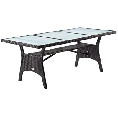 Imagen de Mesa jardín Takeo marrón ratán sintético vidrio 190x90x74cm