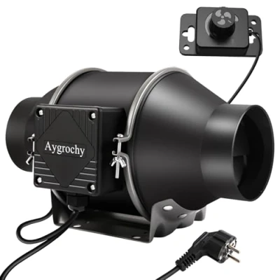 Imagen de Aygrochy 100mm Ventilador de extracción ajustable 363m3/h, Extractor Aire con controlador velocidad variable Para Baño, Booster, Tienda cultivo, Garage, Cucina.