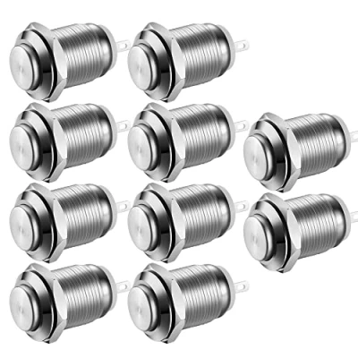 Imagen de Gebildet 10Piezas Pulsador a Prueba de Agua Botón Acero Inoxidable Momentáneo Encendido Apagado 12mm 2A 12V/24V/125V/250V(Cabeza Alta)