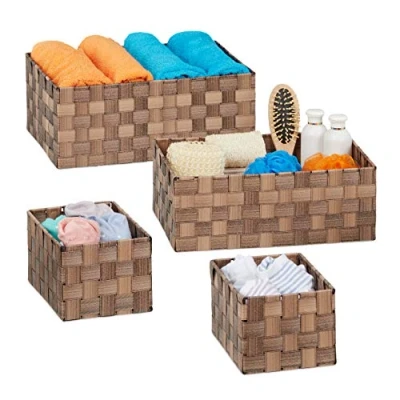 Imagen de Relaxdays Almacenaje Set de 4, Tejidos, Cestas Baño, Rectangulares, 3 Tamaños, Plástico, Color Marrón