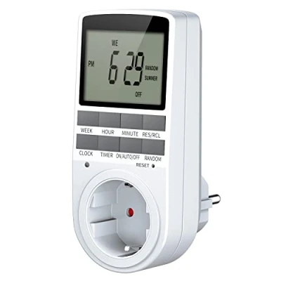 Imagen de Temporizador Enchufe Digital Programable, Programador con Pantalla LCD Grande, 10 Programas Diarios y Modo Aleatoria para Navideñas, Invernadero Electrodomésticos 16A/3680W Máx