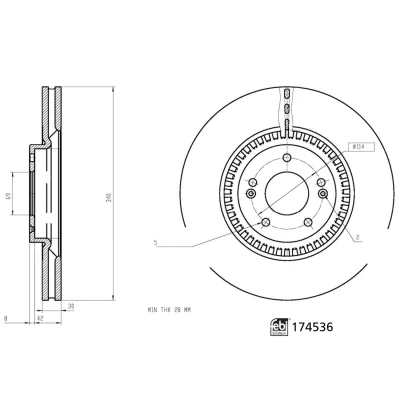 Imagen de FEBI BILSTEIN 174536 Disco de freno Eje delantero 340 30 5 114 ventilación interna revestido HYUNDAI: SANTA Fé IV, FE 3, KIA: SORENTO 3