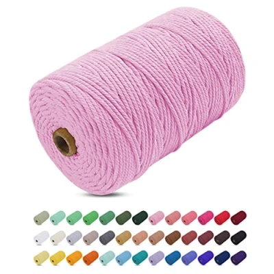 Imagen de Uiopa Hilo Macrame 3mm x 200m, Cuerda Gruesa de Algodon Natural, Cordel Colores Algodón para Manualidades, Pared, Cortinas, Colgar Plantas, Fotos (Rosado)