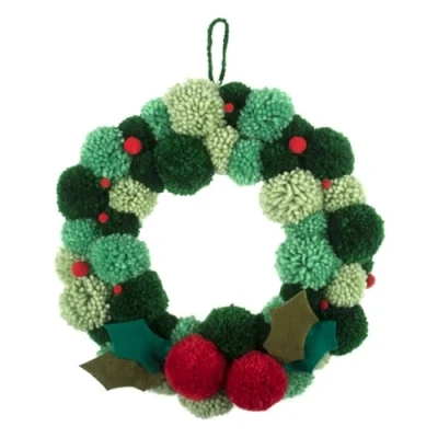 Imagen de Trimits Kit de Corona Pompones Verdes, Haz Tus propias Decoraciones Navidad, Guirnalda Puerta Delantera, otoño 31 cm