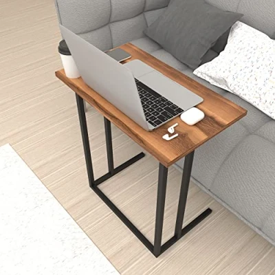 Imagen de [en.casa] Escritorio para Portátil Mesa Auxiliar Mesilla de Noche Salón Angosto Práctico Aglomerado/Metal 66 x 60 36 cm Nogal Negro