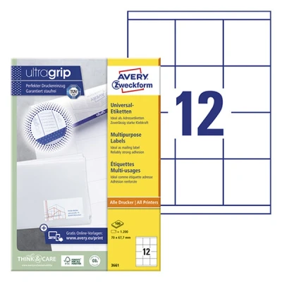 Imagen de Avery Zweckform Universal Labels, White 70x67,7mm, 70 x 76.7 mm