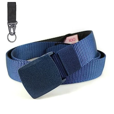 Imagen de BLAINDERS Cinturón antirrobo de Viaje con Bolsillo Secreto Cremallera Interior. No Pita en aeropuertos. Disponible 6 Colores. Mosquetón Gratis Regalo. (Azul)