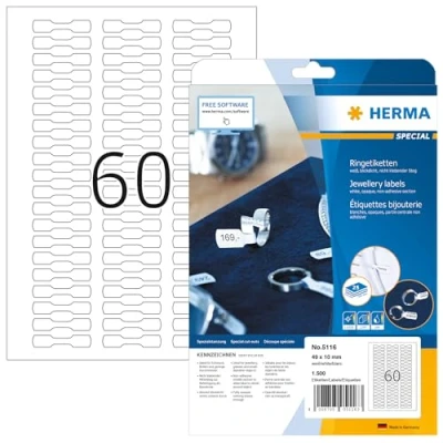 Imagen de HERMA etiquetas autoadhesivas para joyas, 60 por hoja A4, 800 hojas, 49 x 10 mm, 48000 etiquetas, adhesivas en blanco, impresora láser y de inyección