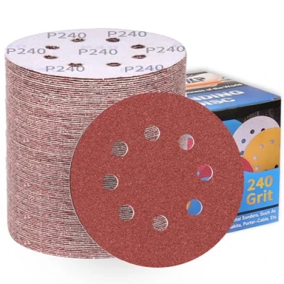 Imagen de ALPXUXP 100 Piezas Disco de lija Hook and Loop 125mm 240 Grano circular con 8 Agujeros para Lijadoras Orbitales y Excéntricas