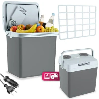 Imagen de TecTake® nevera portátil eléctrica 25L, ligera y silenciosa con modo ECO, cables AC/DC incluidos, mini portatil, frigoríficos pequeños, para coche camping, playa Gris